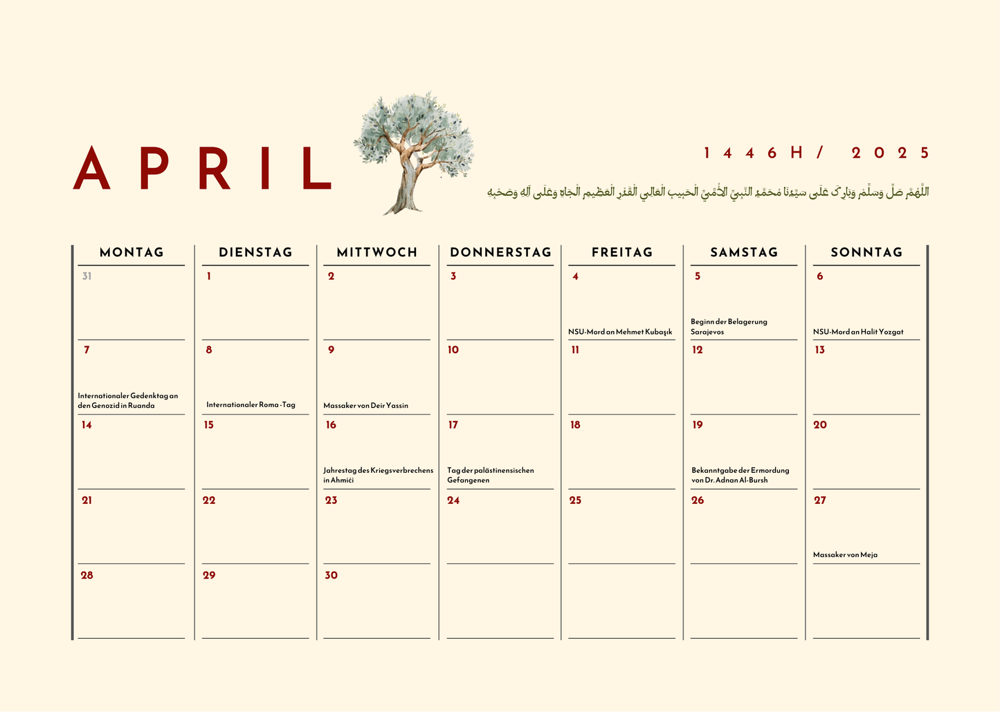 Palästina Kalender 2025 – Monatskalender im Querformat (A4)